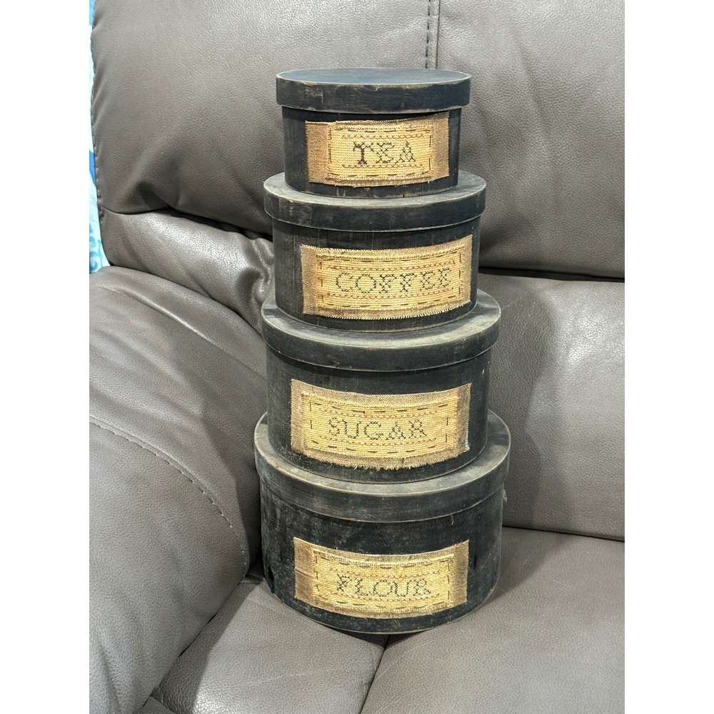 Primitives by Kathy Nesting Pantry Boxes Set of 4 Black Wood Jennifer Steffa